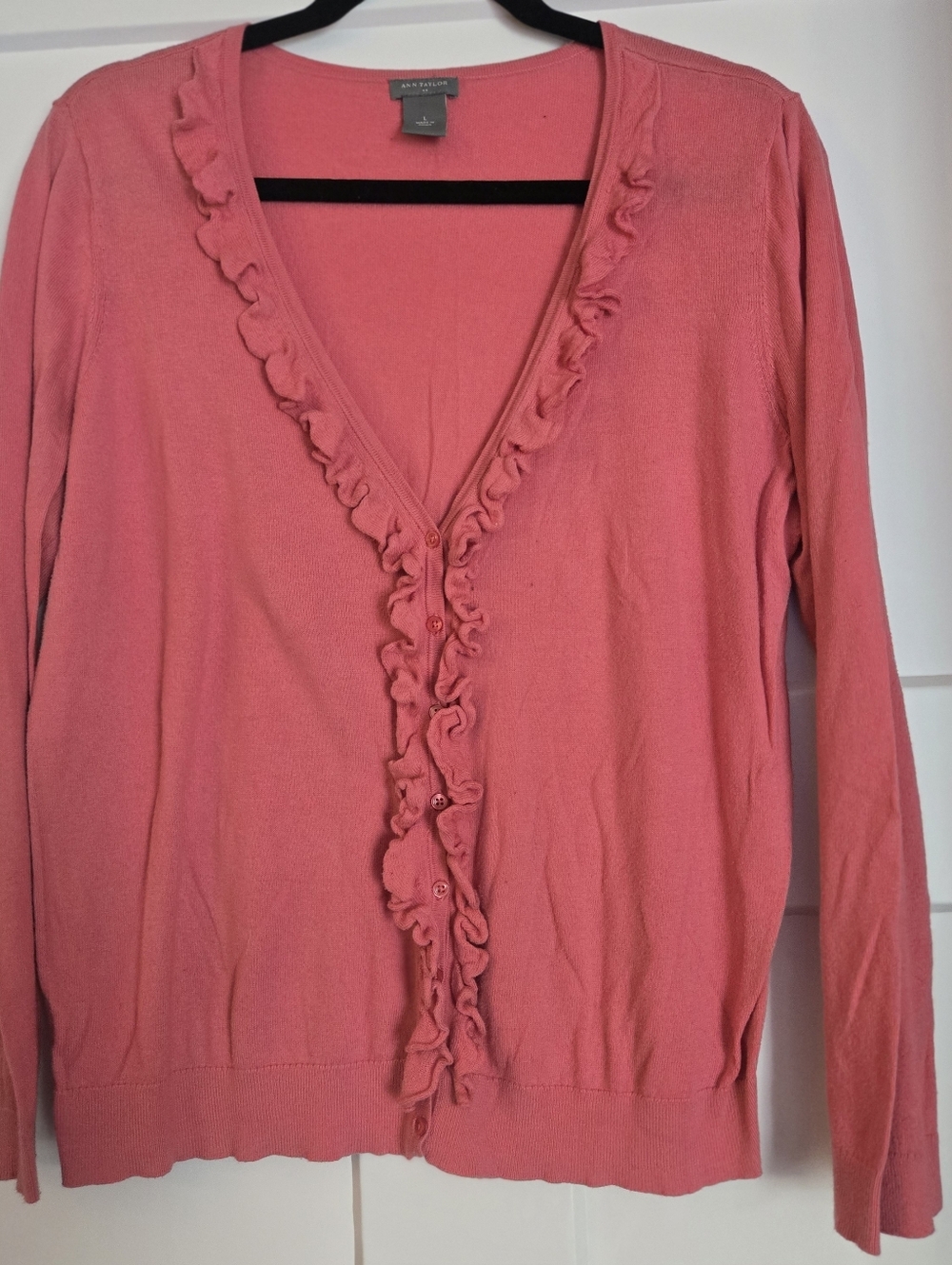 Ann Taylor Ruffled V-Neck Cardigan